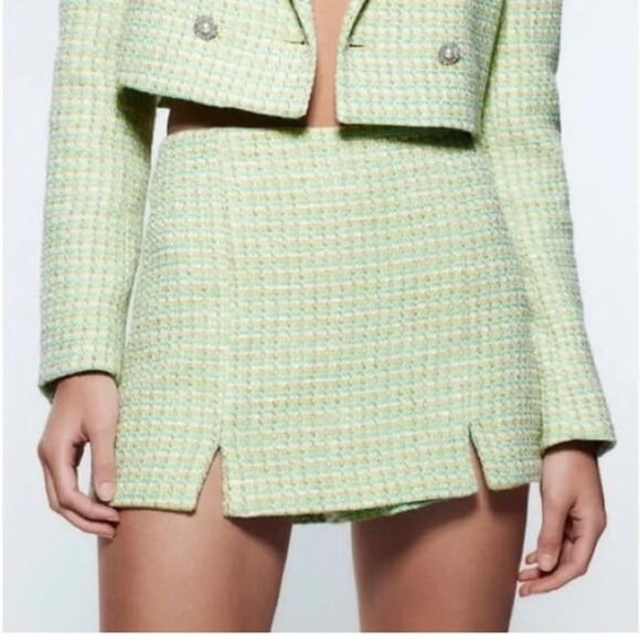 Zara Chic Green Tweed Skirt - Picture 1 of 5